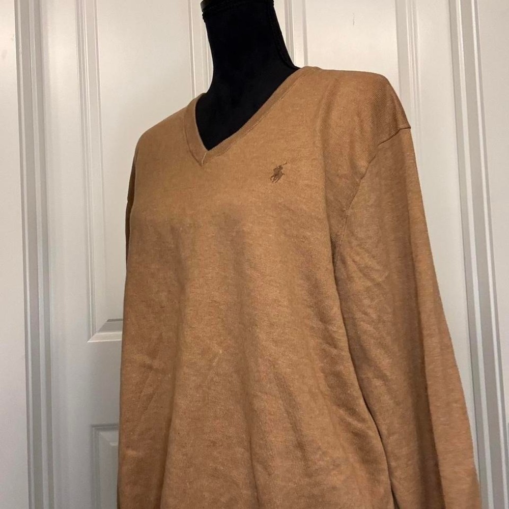 Polo Ralph Lauren Long‎ Sleeve Pima Cotton Knit camel tan, V-neck - size L